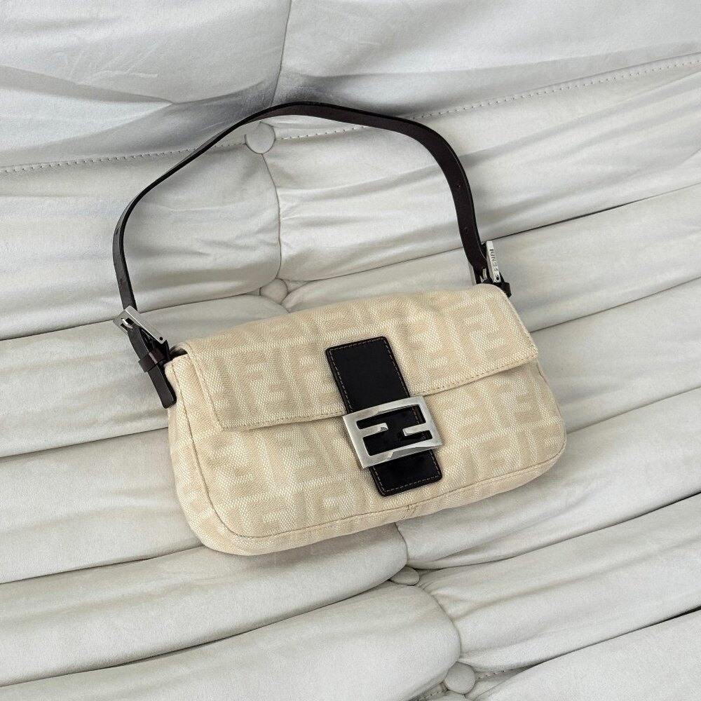 [SOLD] Fendi Cream Canvas Zucca Baguette Shoulder Bag
